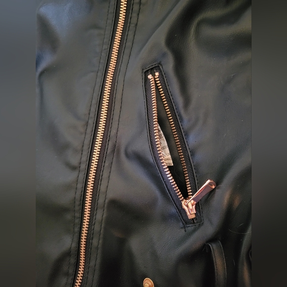 Miss London Black Leather Jacket with Copper Details Size M - Picture 2 of 15